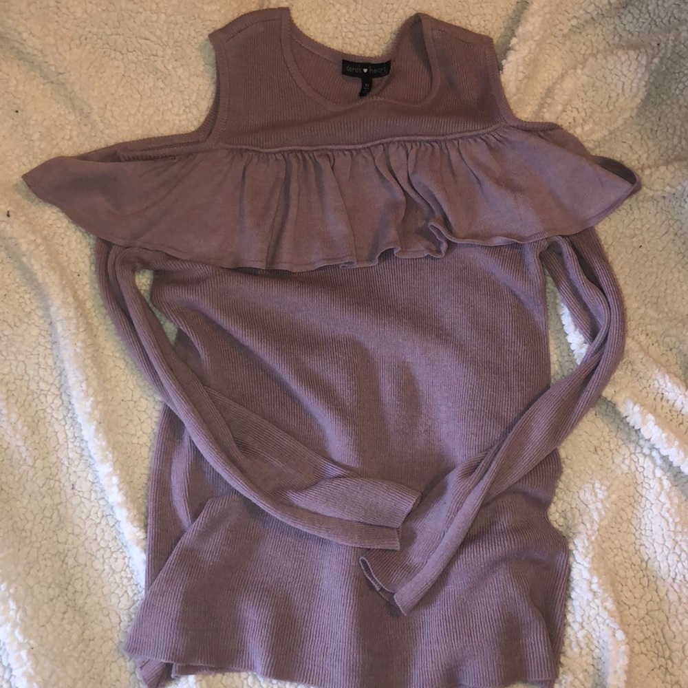 Derek Hart 1X Cold Shoulder Sweater with Ruffles